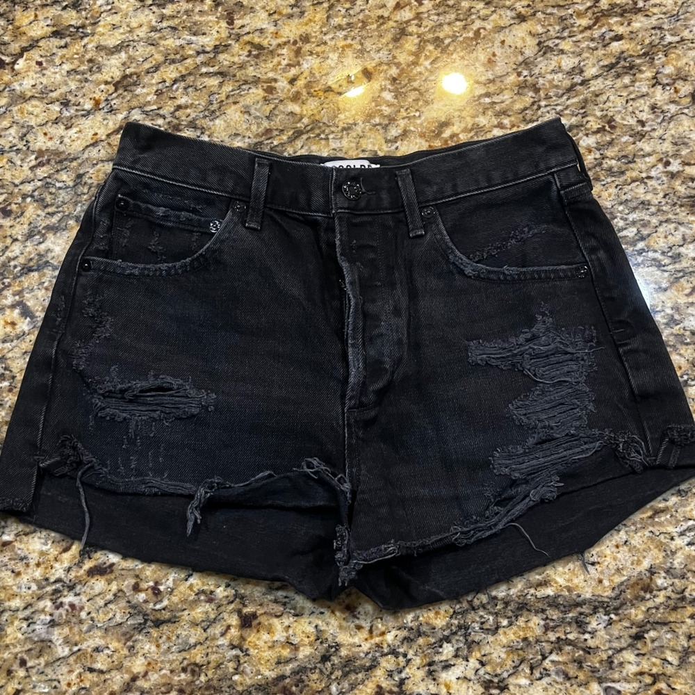 AGOLDE Parker Distressed Black Denim‎ Shorts Cut-Offs Button Fly Womens Size 28